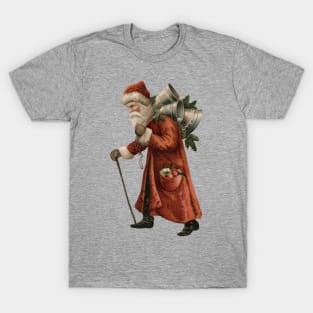 Walking red Scandinavian Christmas Santa carrying bells T-Shirt